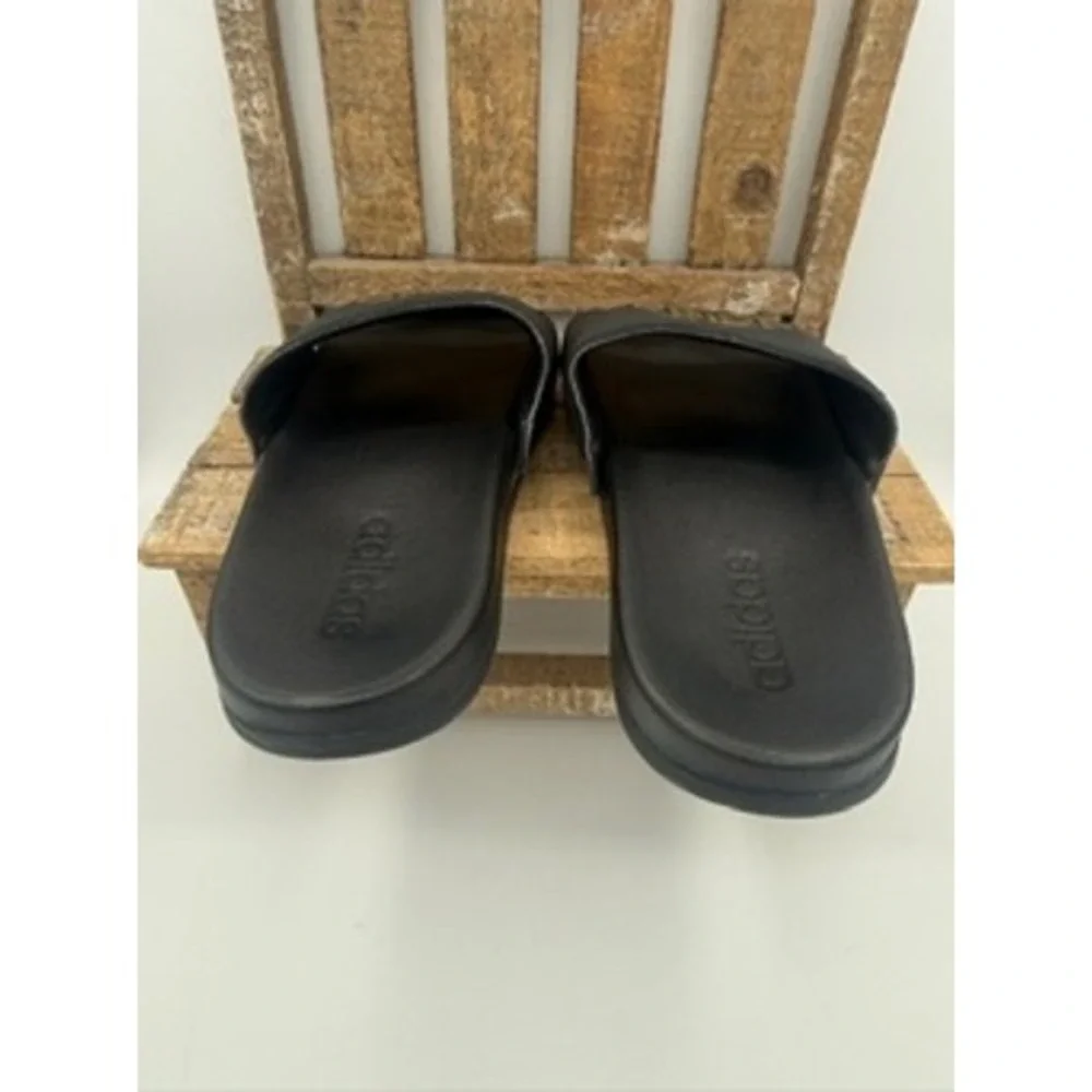 Adidas Adilette Comfort Slides Mens 8 Black Gold Excellent Athletic Sandals
